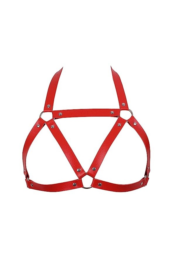 Femmes Body Strap Cuir Soutien - Gorge élégant Soutien - Gorge évidé Punk Gothique orgie Halloween Prom Costume Rose Rouge 