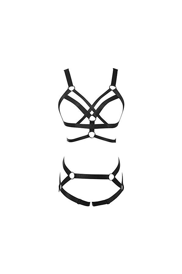 JELINDA Ensemble de soutien-gorge harnais pour femme, élastique et sans bonnets avec cage, bretelles creuses réglables, ceint