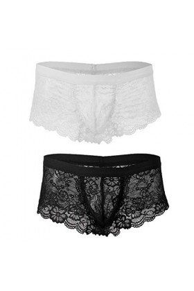 oshhni 2X Hommes Voir à Travers des Culottes en Dentelle Florale Slips sous-vêtements
