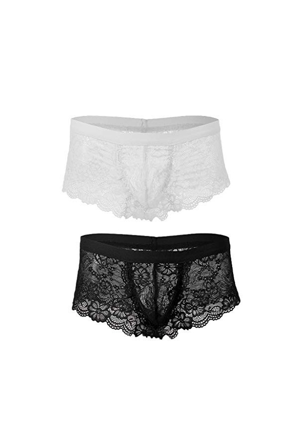 oshhni 2X Hommes Voir à Travers des Culottes en Dentelle Florale Slips sous-vêtements