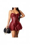 seiveini Robe Sexy en Cuir Femme Robe Latex Simili Mini Robe Moulante Col en V Clubwear Robe San Manche Robe de Club à Enfile