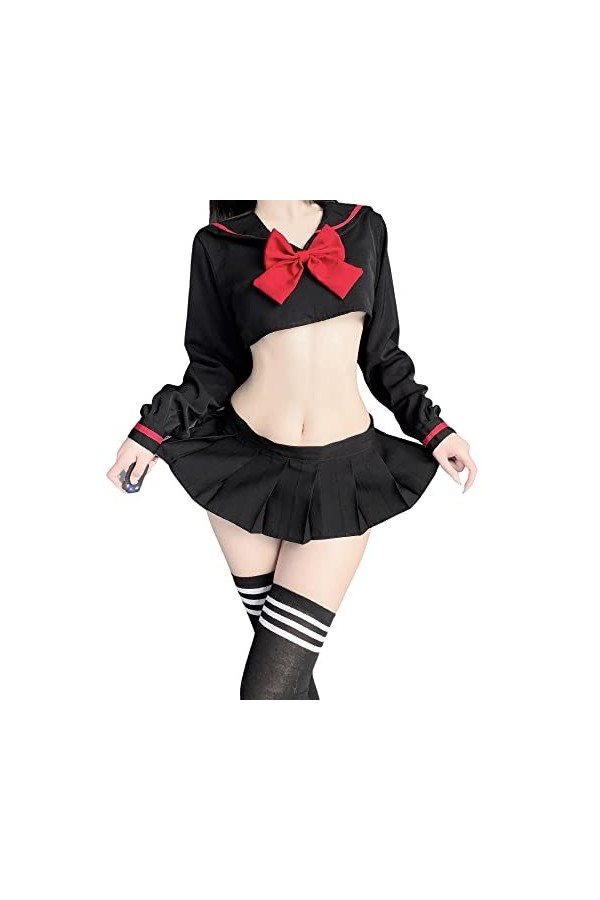 Ensemble de sous-vêtements sexy pour costumade, uniforme scolaire, mini robe bleu marine 