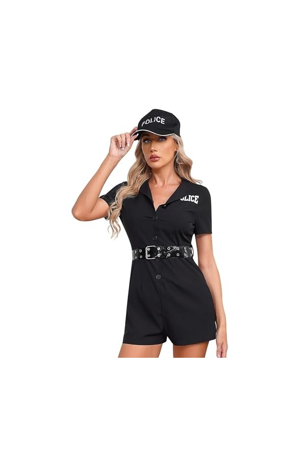 LiiYii Déguisement de Police Femme Costume de Policère Sexy Tenue de Carnaval Vêtement Uniforme de Police pour Femme Habits d