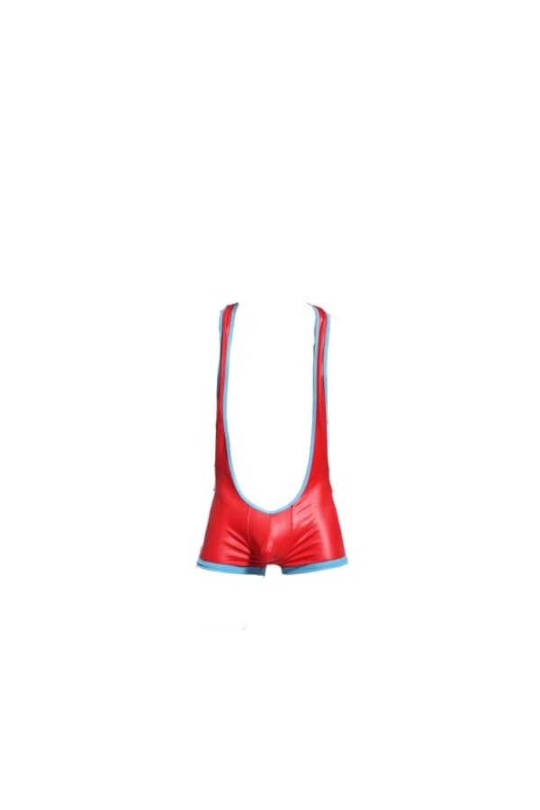 OLIns Homme Body Sexy Bodysuit Jockstrap Bulge Pouch Combinaison de Lutte Singlet Jumpsuit Color:Red,Size:L 
