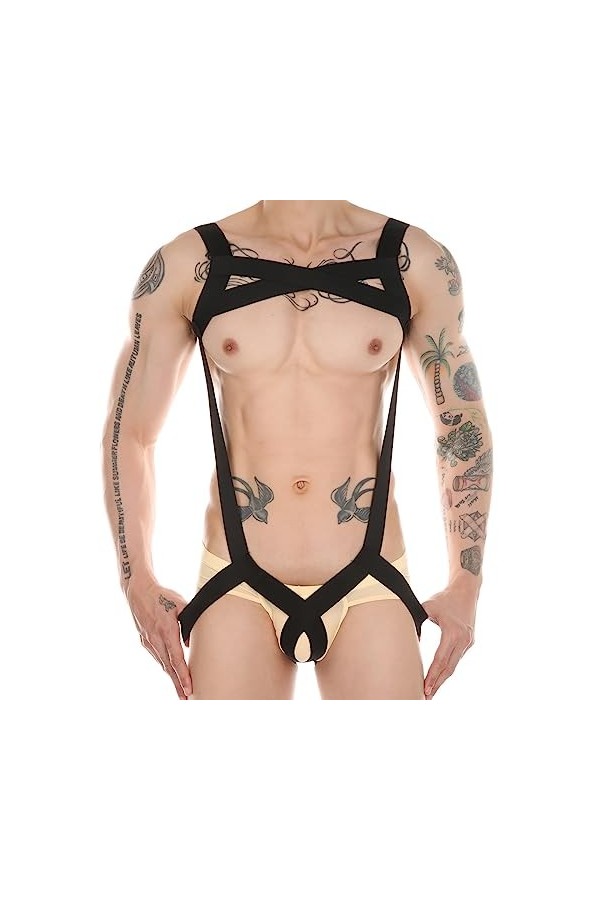 SKFLABOOF Transparent String Homme Adulte Érotique Drole Deguisement Bonbon Coquin Jockstrap Mankini Bite Costume Sado-MASO S