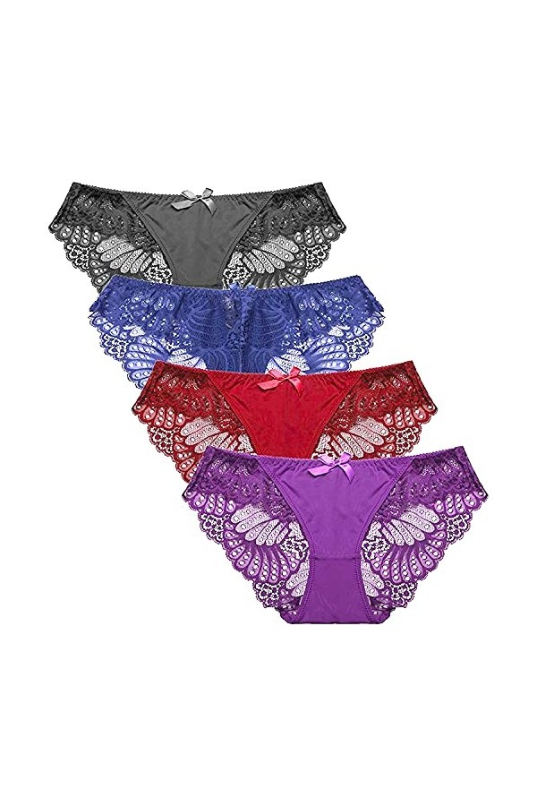 Coswe Femmes Soie sous-vêtements Sexy en Dentelle Stretch Slip Culotte Lot de 6/4/3, Multiple Colour-a 6pcs , L/EU36