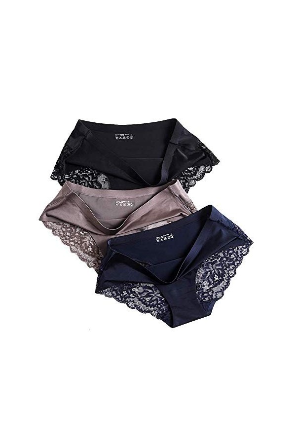 Coswe Femmes Soie sous-vêtements Sexy en Dentelle Stretch Slip Culotte Lot de 6/4/3, Multiple Colour-a 6pcs , L/EU36