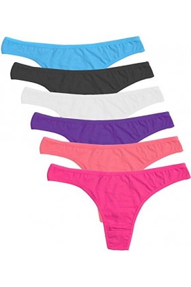 DRESHOW Tangas en Coton pour Femmes Underwear String Culotte Hipster Taille Basse Invisible, Lot de 6