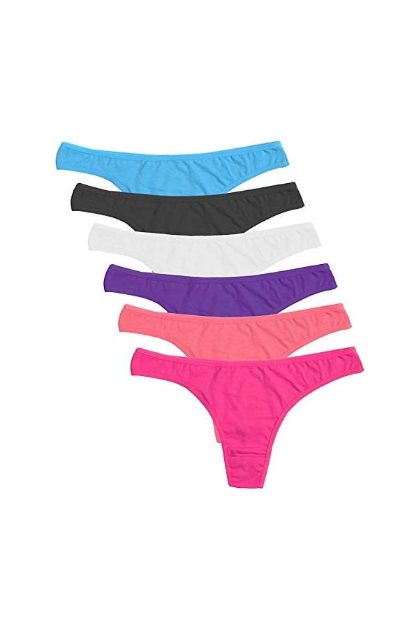 DRESHOW Tangas en Coton pour Femmes Underwear String Culotte Hipster Taille Basse Invisible, Lot de 6