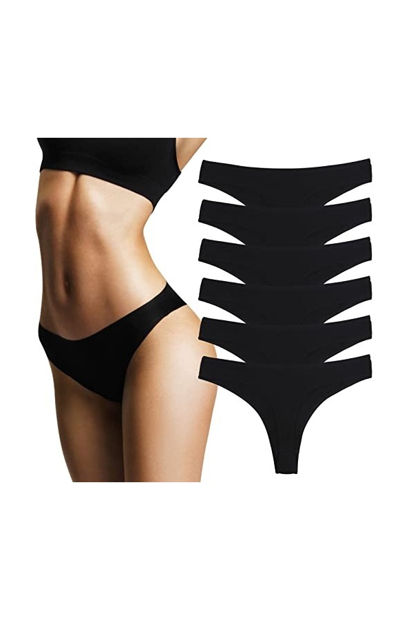 DRESHOW Tangas en Coton pour Femmes Underwear String Culotte Hipster Taille Basse Invisible, Lot de 6