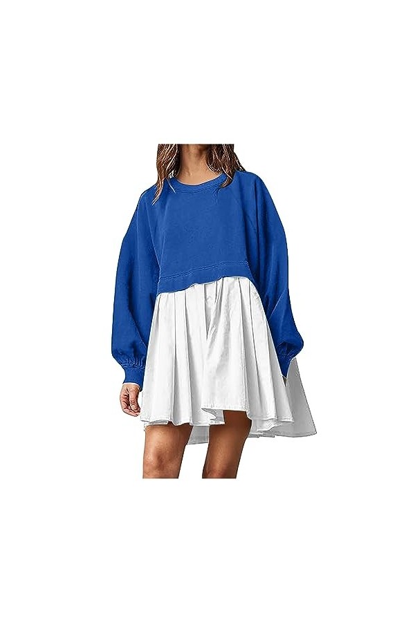 Robe décontractée pour femme - Automne - Cute Shift - Manches évasées - Volants - Ourlet en V - Tunique ample - Mini robe à m