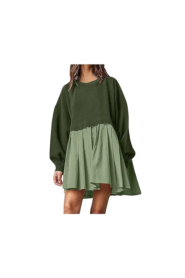 Robe décontractée pour femme - Automne - Cute Shift - Manches évasées - Volants - Ourlet en V - Tunique ample - Mini robe à m