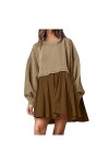 Robe décontractée pour femme - Automne - Cute Shift - Manches évasées - Volants - Ourlet en V - Tunique ample - Mini robe à m