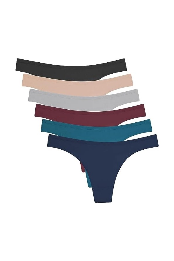 DRESHOW Tangas en Coton pour Femmes Underwear String Culotte Hipster Taille Basse Invisible, Lot de 6