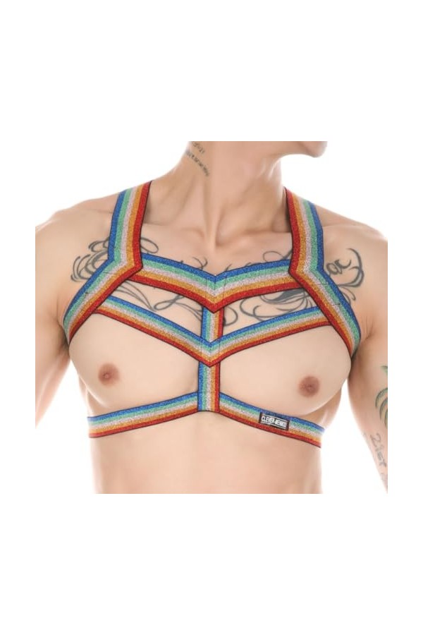 JPXJGT Hommes Harnais Bandage de Corps Ceinture Poitrine Costume Soirée Club Danse Fête Bretelle Accessoire Maillot Color:Iri