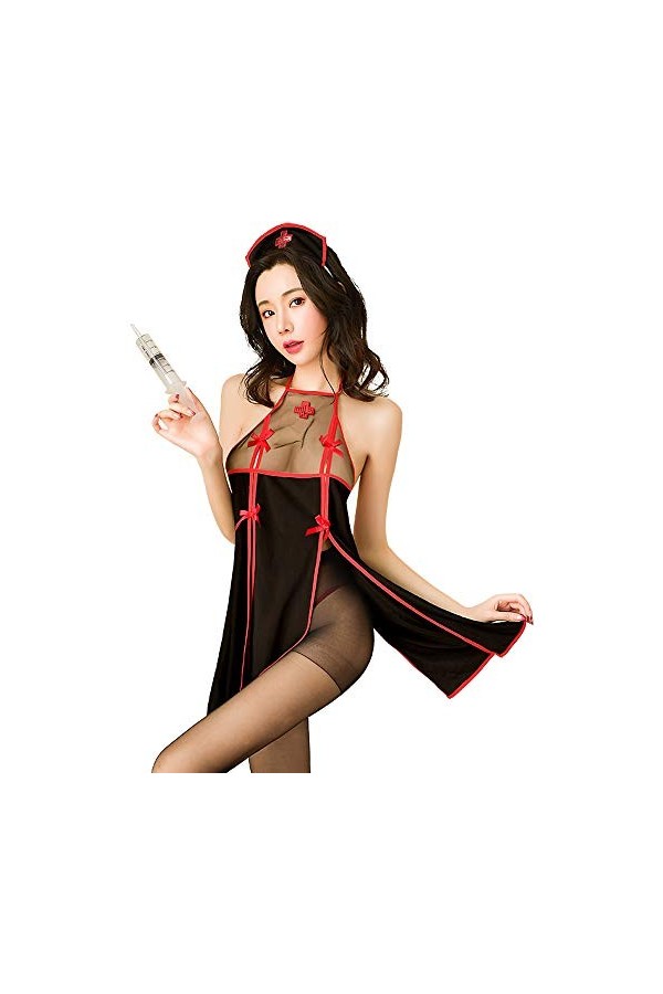 Xinmiao Ensemble de lingerie sexy pour femme - Costume dinfirmière pour Halloween et costumade - Blanc 7026