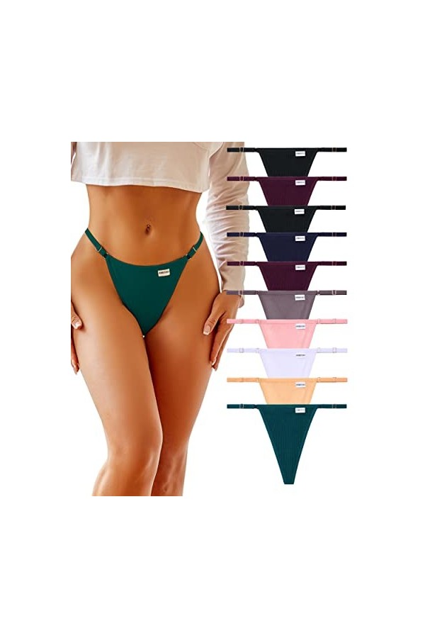 FINETOO G String Tanga Lot de 10 slips sexy en coton sans coutures pour femme avec ceinture réglable S-XL, A-10er, L