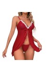 Fulidngzg Ensemble de lingerie pour femme - Jolie lingerie de Noël - Robe de Noël - Cosplay - Grandes tailles - Avec string -