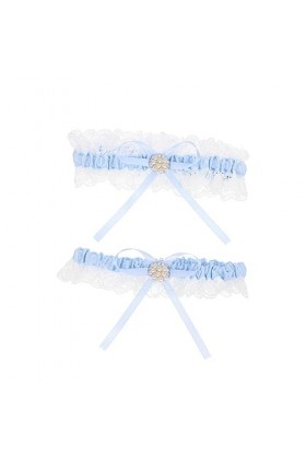 ifundom 1 Ensemble Porte-Jarretelles Ensemble De Bijoux Bleu Jarretière Blanc Ensemble Cristal Dentelle Jarretière Floral Den
