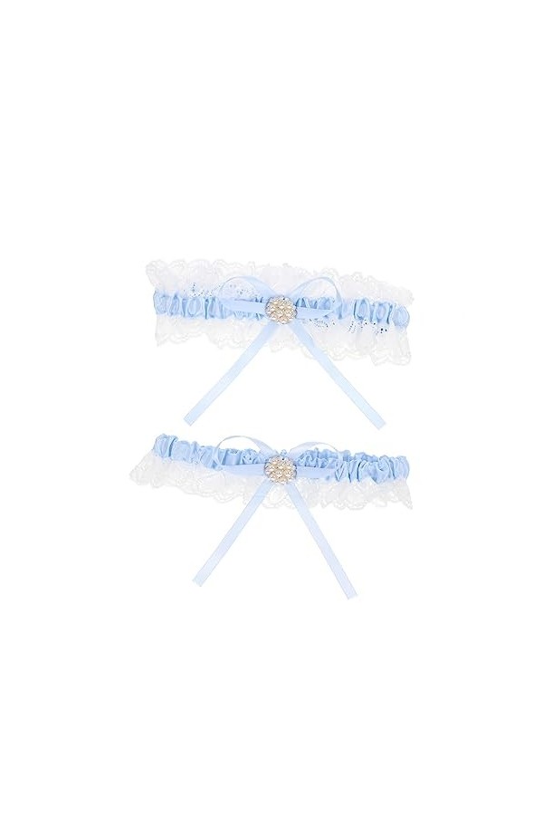 ifundom 1 Ensemble Porte-Jarretelles Ensemble De Bijoux Bleu Jarretière Blanc Ensemble Cristal Dentelle Jarretière Floral Den