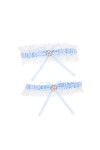 ifundom 1 Ensemble Porte-Jarretelles Ensemble De Bijoux Bleu Jarretière Blanc Ensemble Cristal Dentelle Jarretière Floral Den