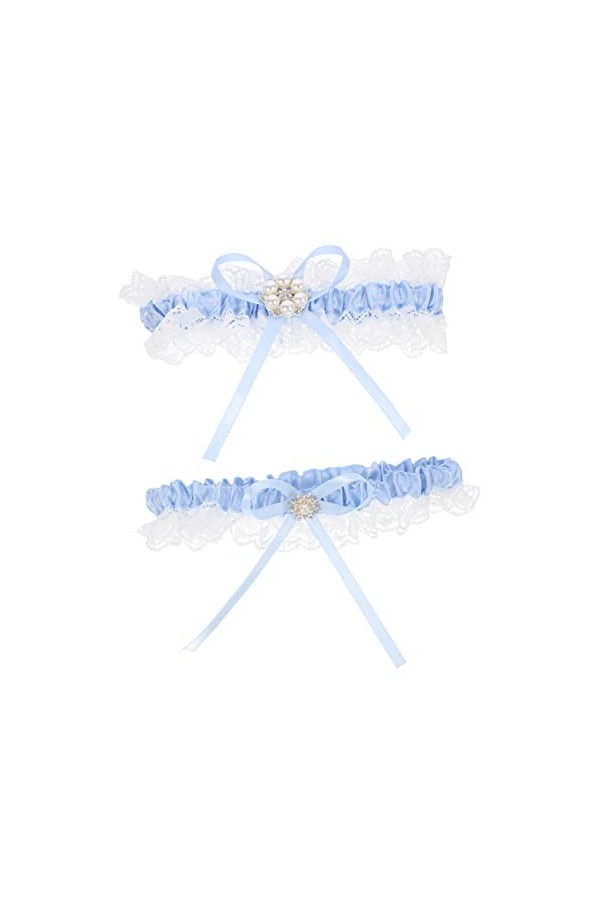 ifundom 1 Ensemble Porte-Jarretelles Ensemble De Bijoux Bleu Jarretière Blanc Ensemble Cristal Dentelle Jarretière Floral Den