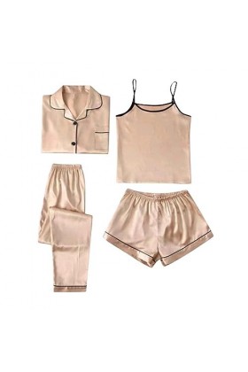 Lot de 4 pyjamas pour femme - Col en V - Culotte sexy - Robe de nuit - Lingerie avec détail en dentelle - Bretelles antidérap