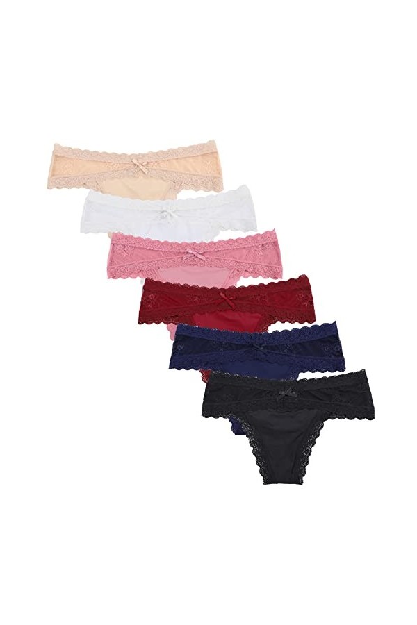 Levao Femme Sexy en Dentelle pour Tanga Femme Slips Culottes Strings Lingerie Dentelle, Lot de 6,Multicolore,L
