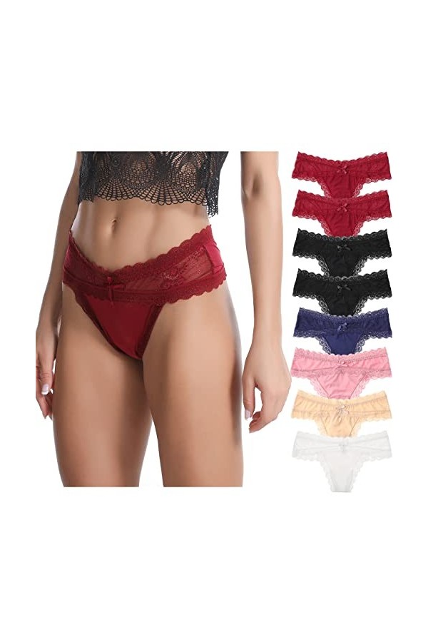 Levao Femme Sexy en Dentelle pour Tanga Femme Slips Culottes Strings Lingerie Dentelle, Lot de 6,Multicolore,L