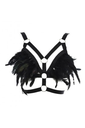 Soutien-gorge harnais à plumes pour femme - Gothique Punk - Rave - Brassière dHalloween - Costume sexy pour femme - Cosplay,