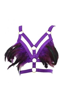 Soutien-gorge harnais à plumes pour femme - Gothique Punk - Rave - Brassière dHalloween - Costume sexy pour femme - Cosplay,