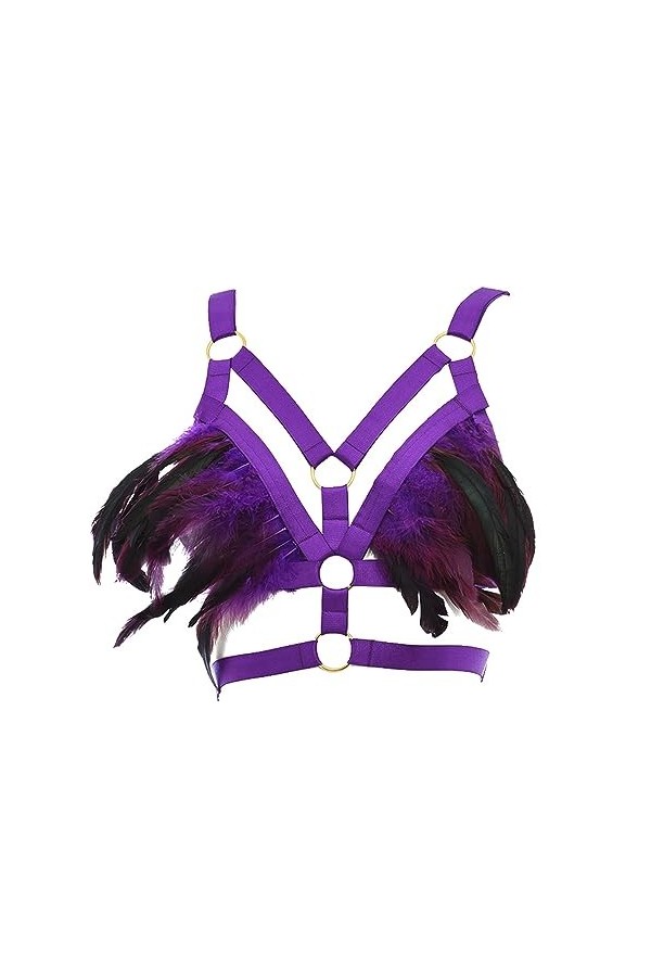 Soutien-gorge harnais à plumes pour femme - Gothique Punk - Rave - Brassière dHalloween - Costume sexy pour femme - Cosplay,