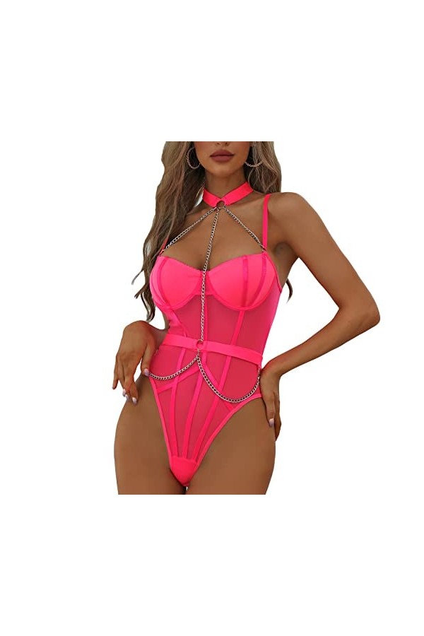 Chaîne 1 Pièce Lingerie Serrée Dos Nu une Pièce Lingerie Spaghetti Sangle Hors épaule pour Lune de Miel Jeunes Mariés 7 