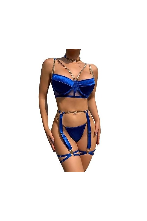 Lingerie pour Femmes avec Porte-Jarretelles Cou Soutien-Gorge Sexy Et Culotte Taches Body À Bretelles 5 Pièces Lingerie pour 