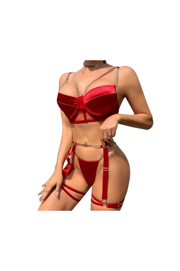 Lingerie pour Femmes avec Porte-Jarretelles Cou Soutien-Gorge Sexy Et Culotte Taches Body À Bretelles 5 Pièces Lingerie pour 