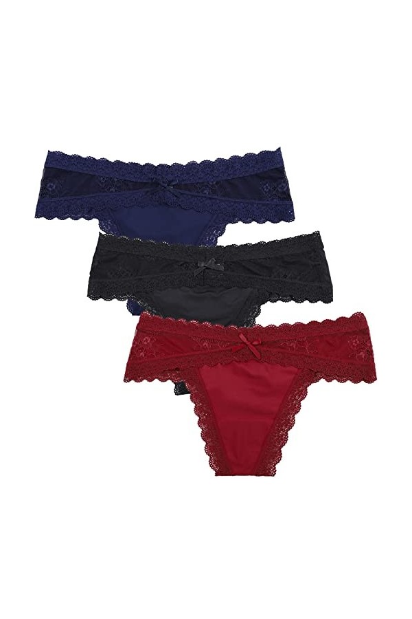 Levao Femme Sexy en Dentelle pour Tanga Femme Slips Culottes Strings Lingerie Dentelle, Lot de 6,Multicolore,L