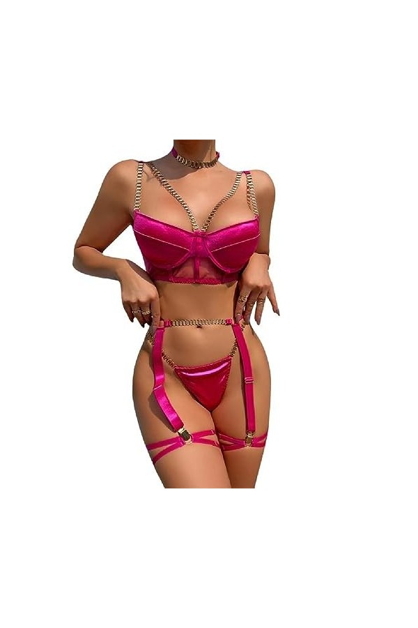Lingeries Sexy pour Femmes Taches Body Nuisette À Bretelles avec Porte-Jarretelles Cou Soutien-Gorge Sexy Et Culottes Lingeri