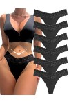BeReady Lot de 6 string string pour femme - Sans couture - Dentelle - Sexy - Pour femme - Lingerie - Pantalon long - Plusieur