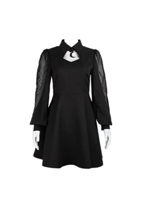 SHANHE 2023 Nouveau Gothique À Manches Longues Noir Robe pour Femmes Évider Lune Accessoires Taille Haute A-Line Robes Automn