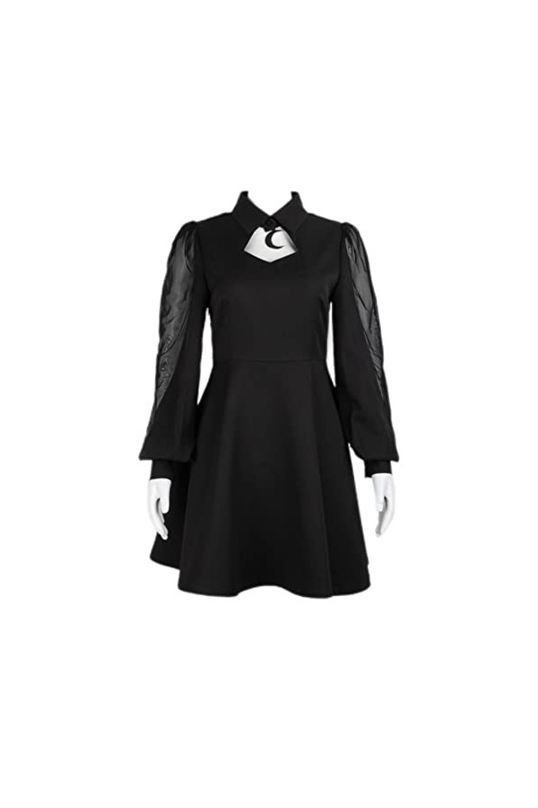SHANHE 2023 Nouveau Gothique À Manches Longues Noir Robe pour Femmes Évider Lune Accessoires Taille Haute A-Line Robes Automn