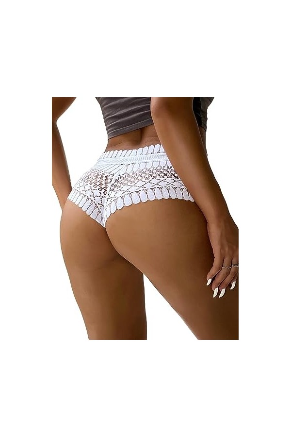 comeondear Culottes Sexy Femme Tanga String Chic Hot Dentelle Taille Basse Slips Stretch sous-Vêtements Doublure en Coton Bik