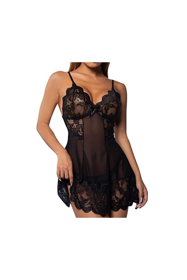Ensemble de lingerie érotique sexy pour femme - Dentelle florale - Slip avec string - Lingerie rouge - Sous-vêtements sexy po