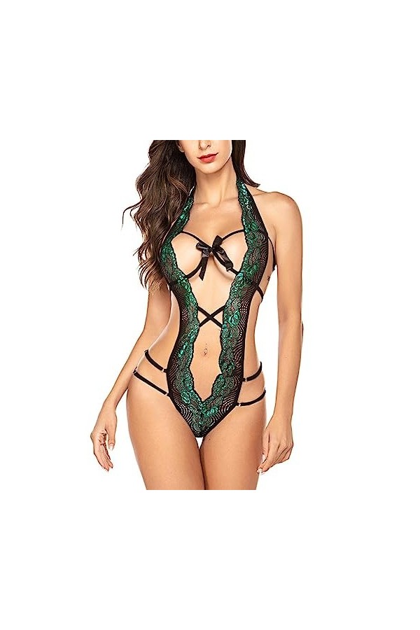ZTIANEF InfirmièreLingerie sexy femme ajourée costume trois points, vert, L