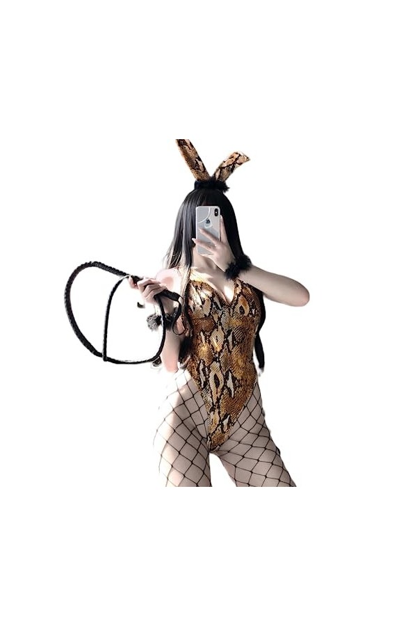 LureZone Costume de lapin sexy pour femme, combinaison une pièce Playboy Bunny 2297jaune 