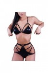 MENGQING Lingerie sexy en cuir noir deux pièces soutien-gorge push-up string ensemble de lingerie noir, XL