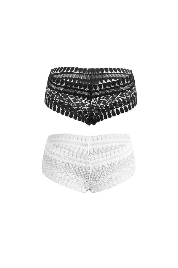 comeondear Culottes Sexy Femme Tanga String Chic Hot Dentelle Taille Basse Slips Stretch sous-Vêtements Doublure en Coton Bik