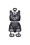 UOWEG Mode Nouveau Sexy Laçage Complexe Heavy Craft Entrelacement Sexy sous-Vêtements 5 Pièces Ensemble Lingerie Lit Black, 