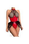 CABULE Filet de pêche Latex Body à Volants Jarretelles Halter Sexy Costume 2 Pièces Fermeture Éclair Ouverte Entrejambe Corps
