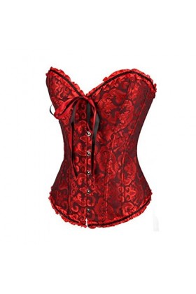 CHOUBAGUAI Corset sexy fin burlesque en satin pour femme - Sans bretelles - Corset bustier en dentelle - Grande taille 6XL-bl