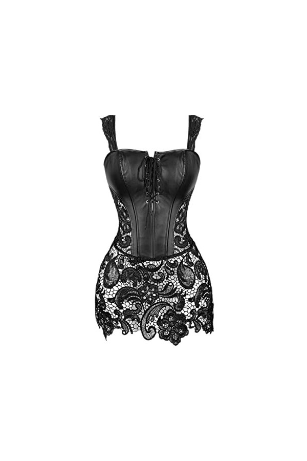MENGQING Ensemble de lingerie gothique à lacets sur le devant en simili cuir noir et rouge pour femme avec string en G, rouge
